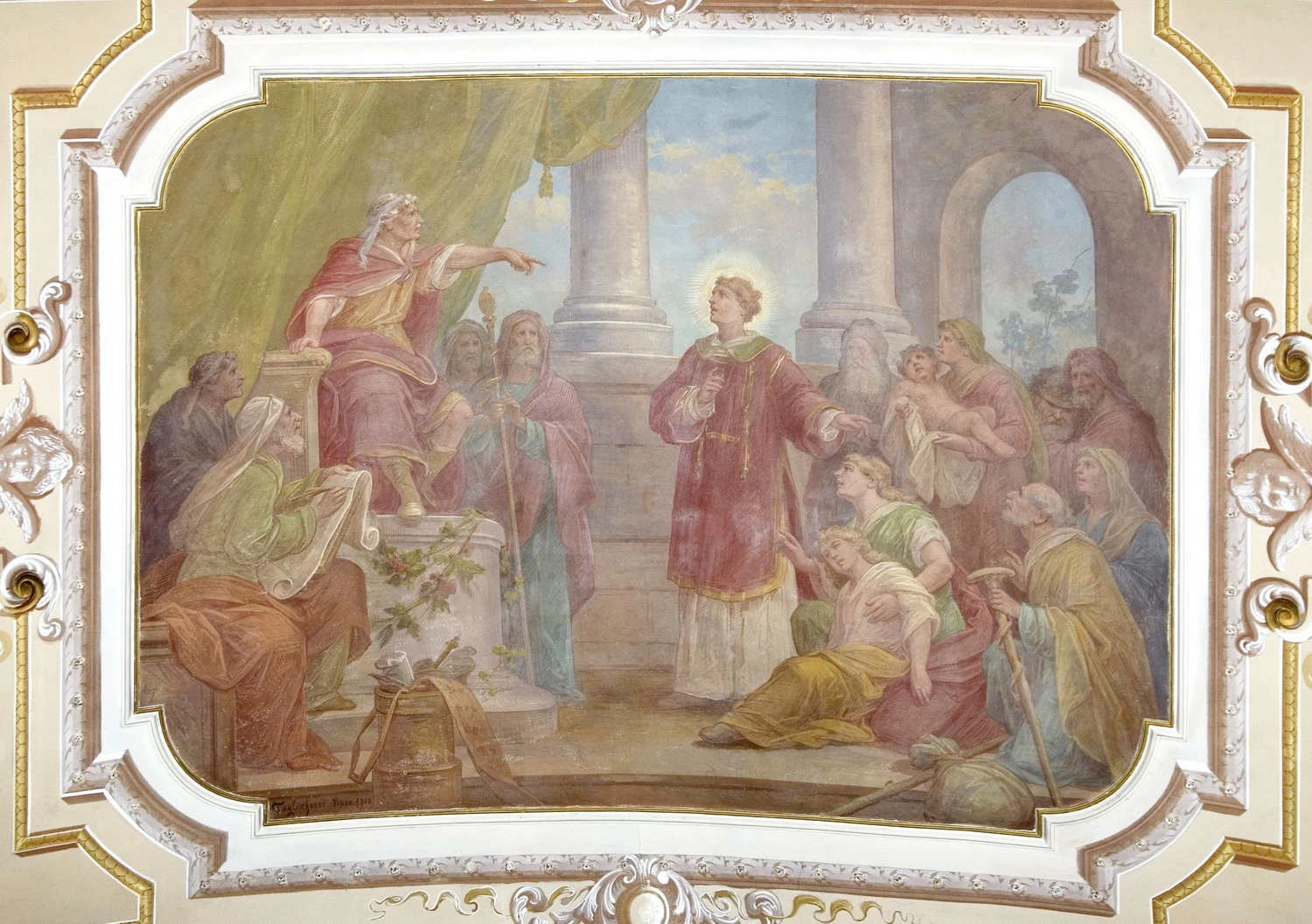 San Lorenzo indica al prefetto i tesori della Chiesa - Chiesa di S. Lorenzo Martire, Camignone, Brescia